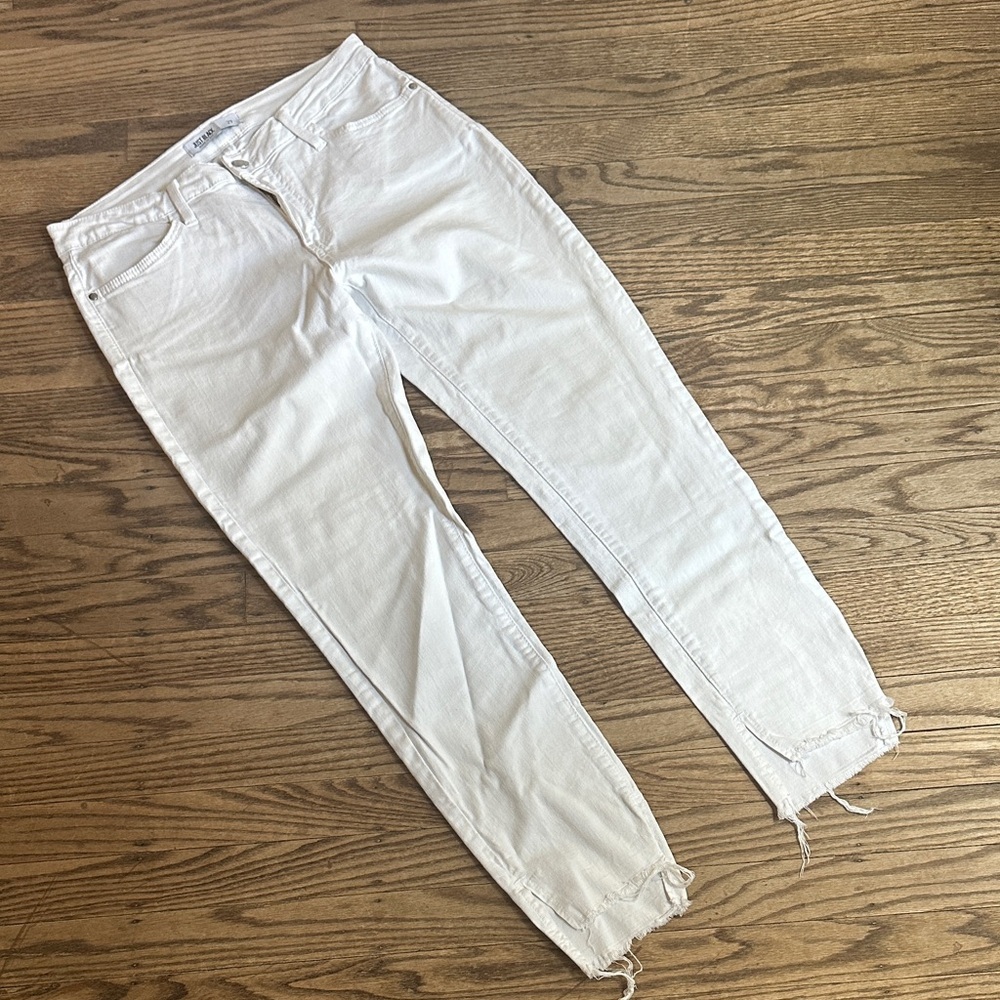 Just black white denim jeans, cropped frayed step hem skinny Midrise size 29 EUC